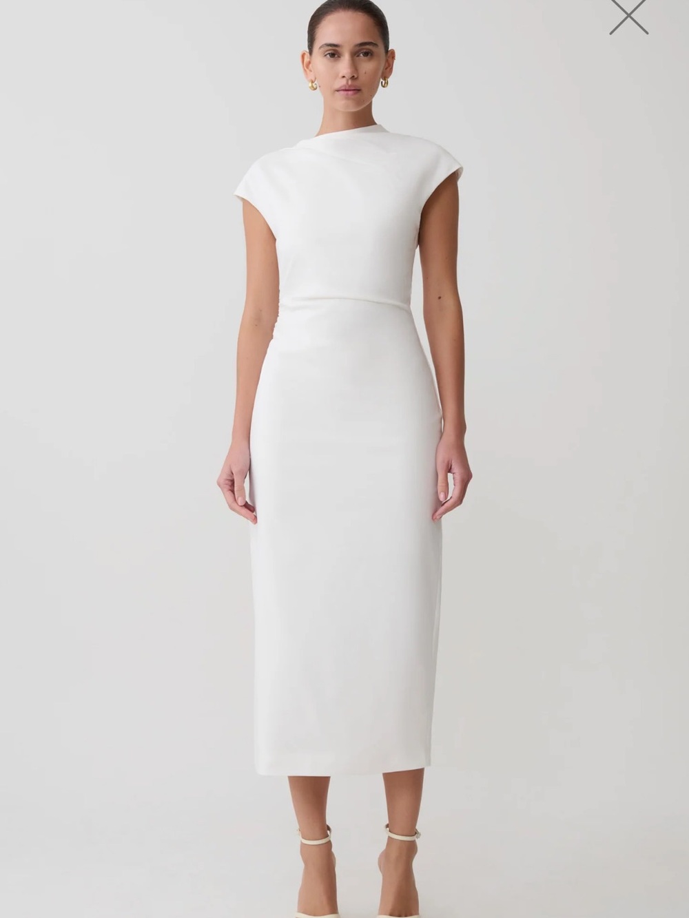 Meshki White Cap-Sleeve Midi Dress